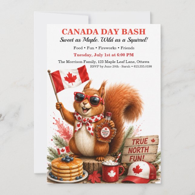 Funny Canadian Squirrel Canada Day Maple Pancake  Invitation (Front)
