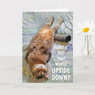 Funny Cancer Upside Down Cat Support Card