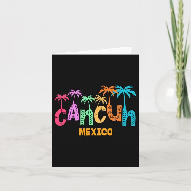 Funny Cancun Mexico Palm Tree Colourful Typography Card (Front)