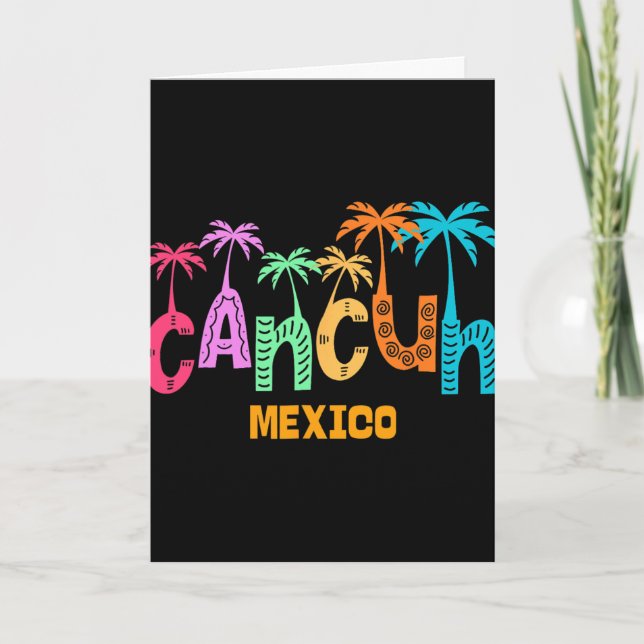 Funny Cancun Mexico Palm Tree Colourful Typography Card (Front)