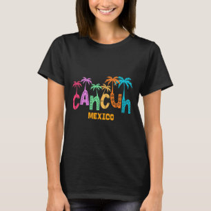 Funny Cancun Mexico Palm Tree Colourful Typography T-Shirt