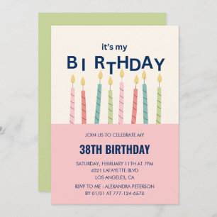 Funny Candle Pink Green 38th birthday invitations 
