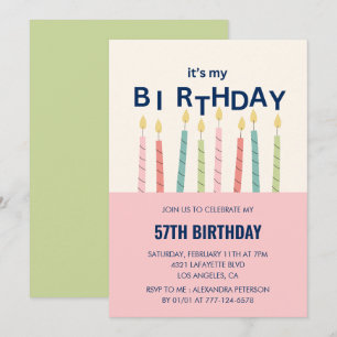 Funny Candle Pink Green 57th birthday invitations