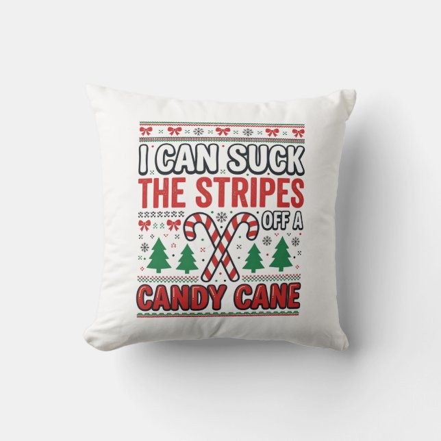 Funny Candy Cane Christmas Sweater Cushion (Front)