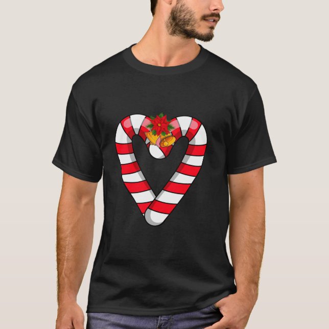 Funny Candy Cane Heart Merry And Bright Candy Cane T-Shirt (Front)