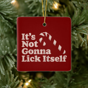 Funny Candy Cane Lick Itself Christmas Ceramic Ornament