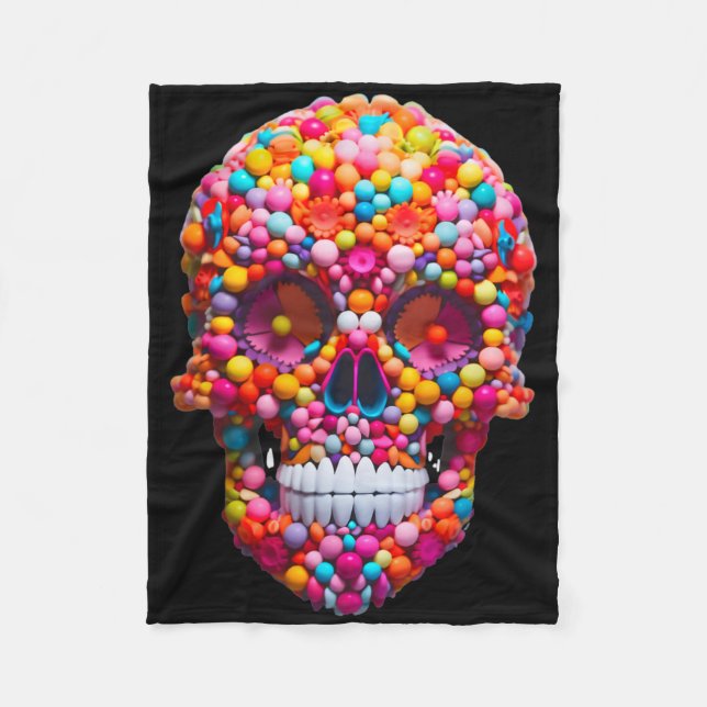 Funny Candy Skull Bubble Gum Skeleton Halloween Ca Fleece Blanket (Front)