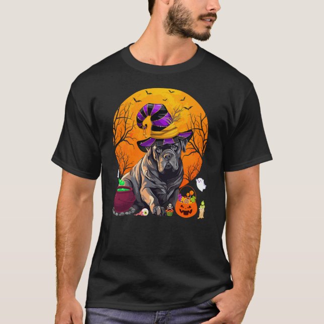 Funny Cane Corso Dog Witch Halloween Dog Lover T-Shirt (Front)