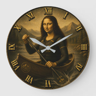 Funny Canoeing Mona Lisa Paddling Lover Gift Large Clock