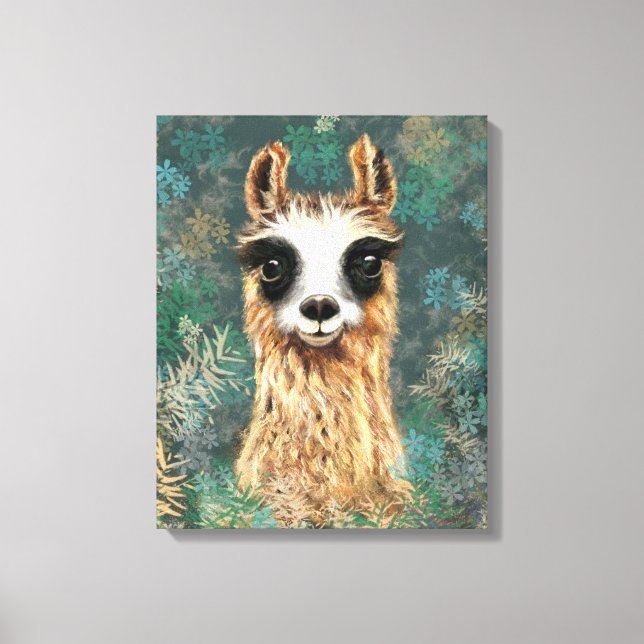 Funny Canvas Print Happy Curious Llama - Painting (Front)
