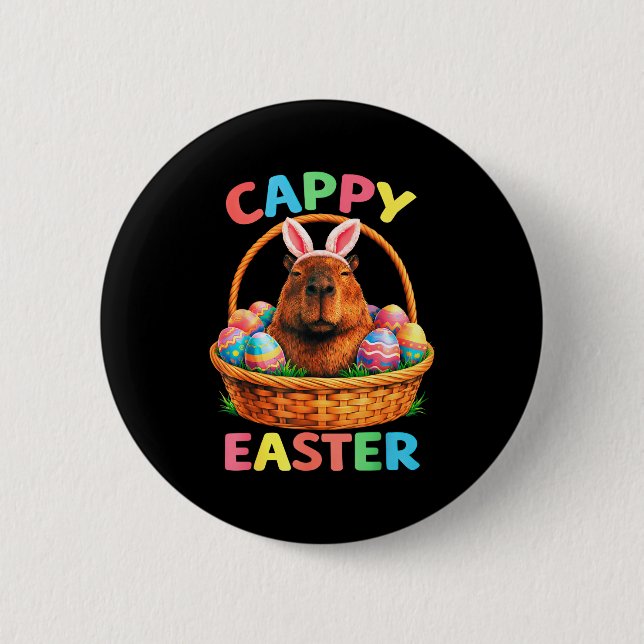 Funny cappy easter capybara bunny with eggs spring 6 cm round badge (Front)