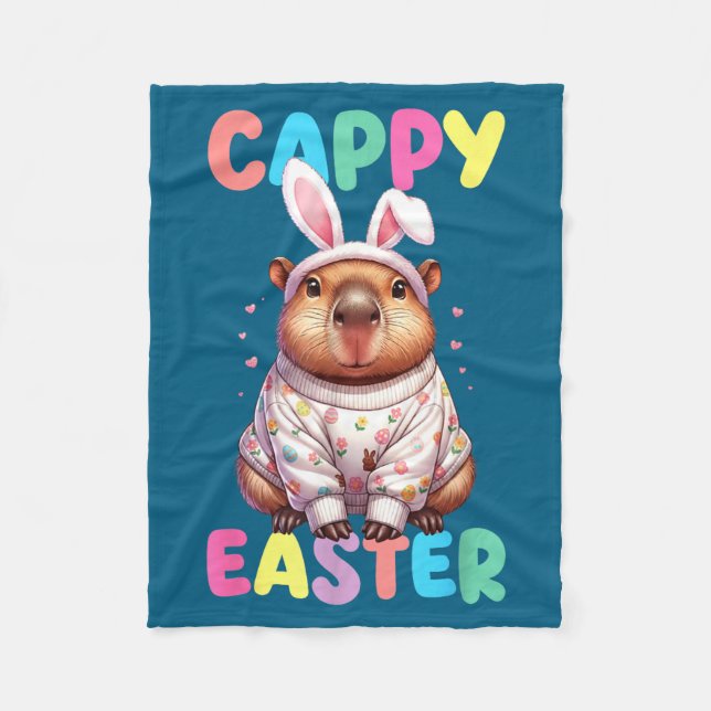 Funny cappy easter capybara meme happy easter day  fleece blanket (Front)