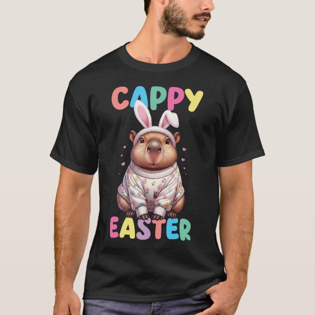 Funny Cappy Easter Capybara Meme Happy Easter T-Shirt (Front)