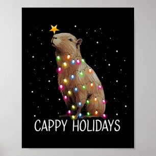 Funny Cappy Holidays Cute Capypara Christmas Light Poster