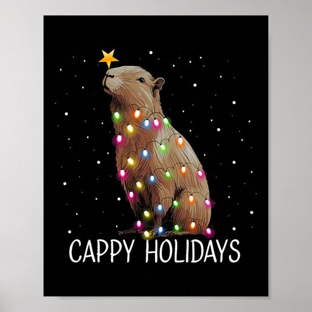 Funny Cappy Holidays Cute Capypara Christmas Light Poster (Front)