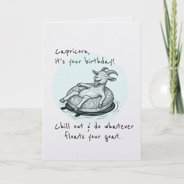 Funny Capricorn Floating Goat Zodiac Birthday  Card (Front)