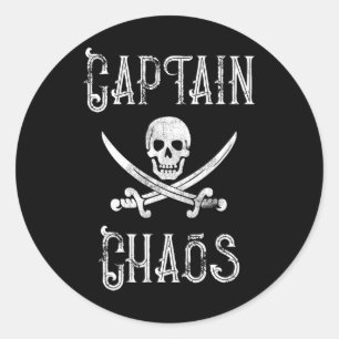Funny Captain Chaos Retro Pirate Pontoon Boating  Classic Round Sticker