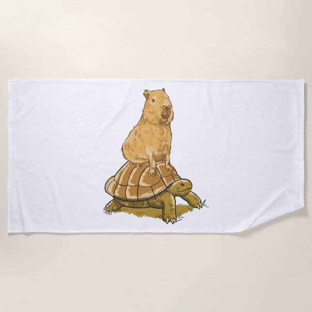 Funny Capybara Animal Turtle Cute Capybara Beach Towel (Front)
