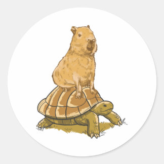 Funny Capybara Animal Turtle Cute Capybara Classic Round Sticker