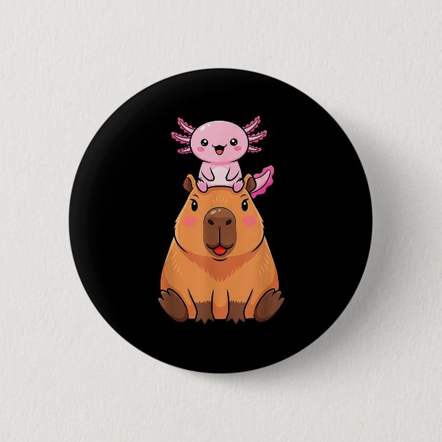 Funny Capybara Axolotl Kawaii Kids Boys Girls Anim 6 Cm Round Badge (Front)