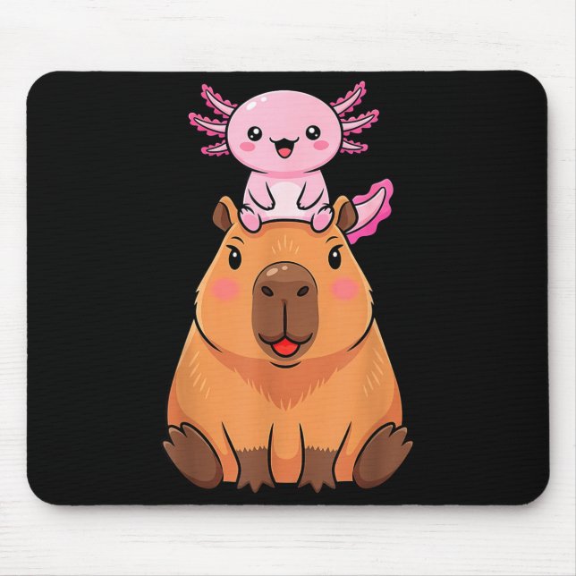 Funny Capybara Axolotl Kawaii Kids Boys Girls Anim Mouse Mat (Front)