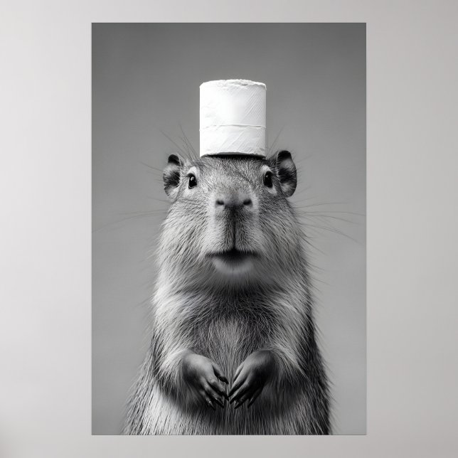 Funny Capybara Bathroom Art Print, Toilet Paper Poster (Front)