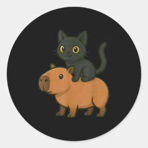 Funny Capybara Black Cat Animal Lover Mom Dad Kids Classic Round Sticker