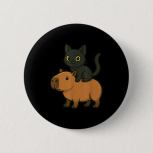 Funny Capybara Black Cat Animal Lover Mum Dad Kids 6 Cm Round Badge