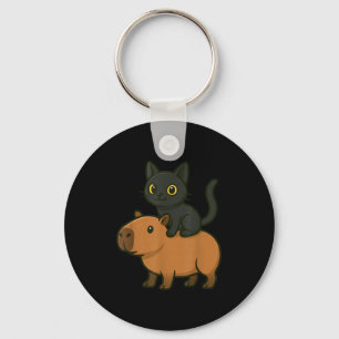 Funny Capybara Black Cat Animal Lover Mum Dad Kids Key Ring