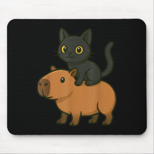 Funny Capybara Black Cat Animal Lover Mum Dad Kids Mouse Mat