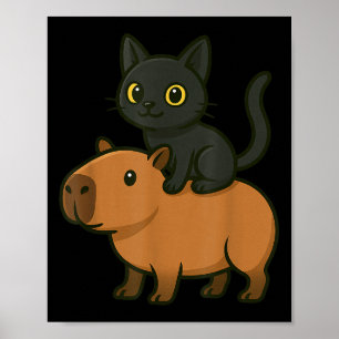 Funny Capybara Black Cat Animal Lover Mum Dad Kids Poster