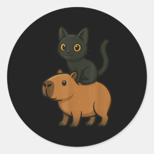 Funny Capybara Black Cat Animal Lover Zoo Day Mum  Classic Round Sticker