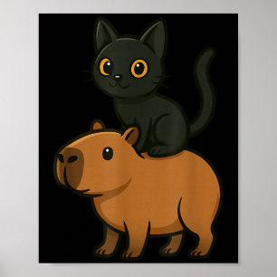 Funny Capybara Black Cat Animal Lover Zoo Day Mum Poster