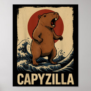 Funny Capybara Boys Girls Kids Mens Capyzilla  Poster