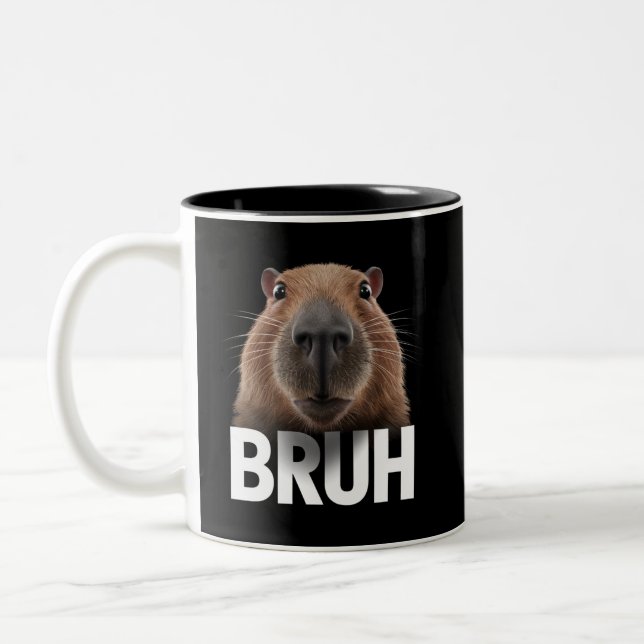 Funny Capybara Bruh  Two-Tone Coffee Mug (Left)