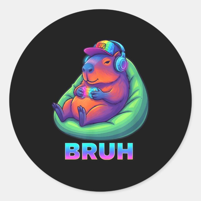 Funny Capybara Bruh Video Games Lovers  Classic Round Sticker (Front)
