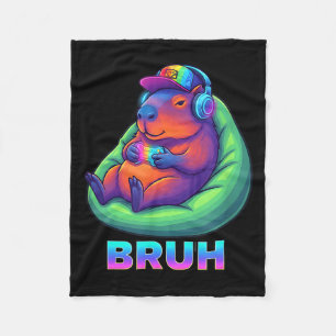 Funny Capybara Bruh Video Games Lovers Fleece Blanket