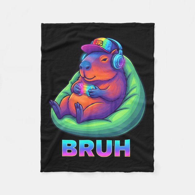 Funny Capybara Bruh Video Games Lovers  Fleece Blanket (Front)