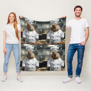 Funny Capybara Chef, Fleece Blanket