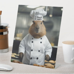 Funny Capybara Chef Pedestal Sign