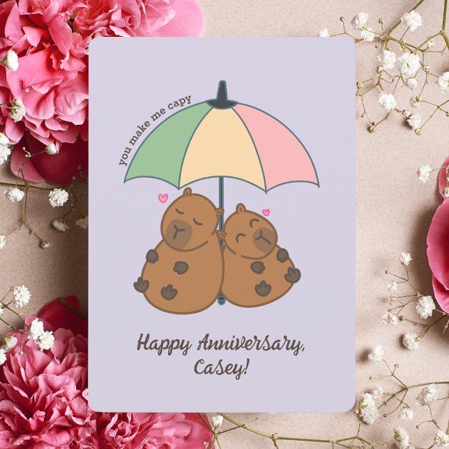 Funny Capybara Couple Pastel Pun Anniversary Card (Capybara theme-designed cards that fit into any wedding anniversary scenario.)