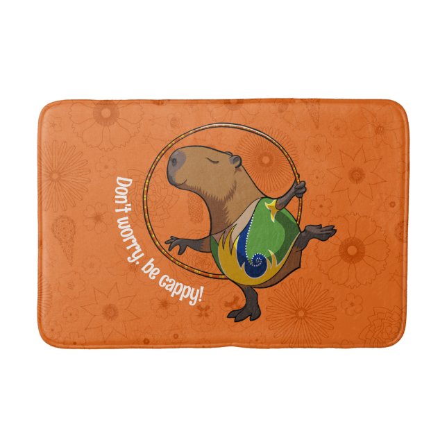 Funny Capybara Don't Worry Be Cappy Cartoon Bath Mat (Front)