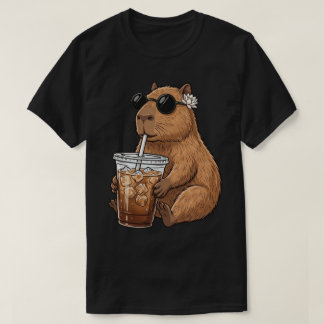 Funny Capybara Drinking Iced Coffee Cute Chill  T-Shirt