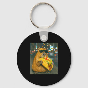 Funny capybara eating taco meme retro key ring