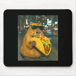 Funny capybara eating taco meme retro mouse mat