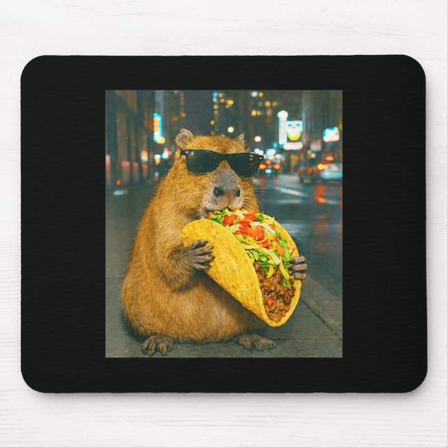 Funny capybara eating taco meme retro  mouse mat (Front)
