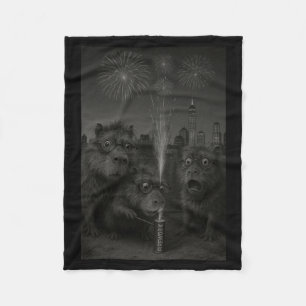 Funny Capybara Fireworks Happy New Year Long Sleev Fleece Blanket