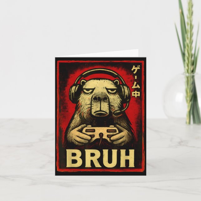 Funny Capybara Gamer Bruh Graphic Tee Men Boys Tee Card (Front)