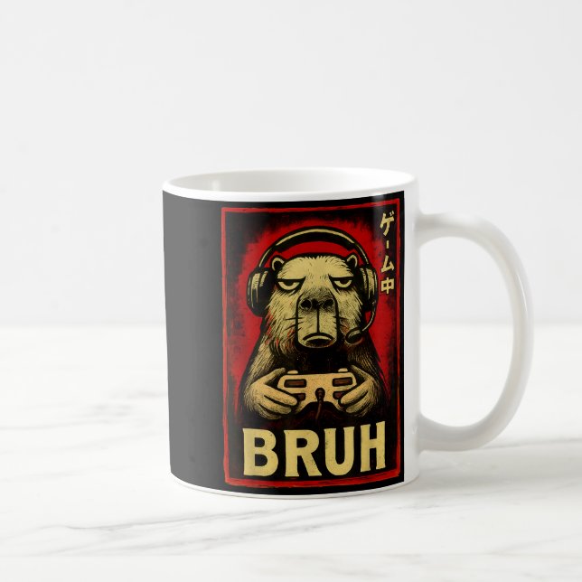 Funny Capybara Gamer Bruh Graphic Tee Men Boys Tee Coffee Mug (Right)