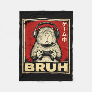 Funny Capybara Gamer Bruh Graphic Tee Men Boys Tee Fleece Blanket